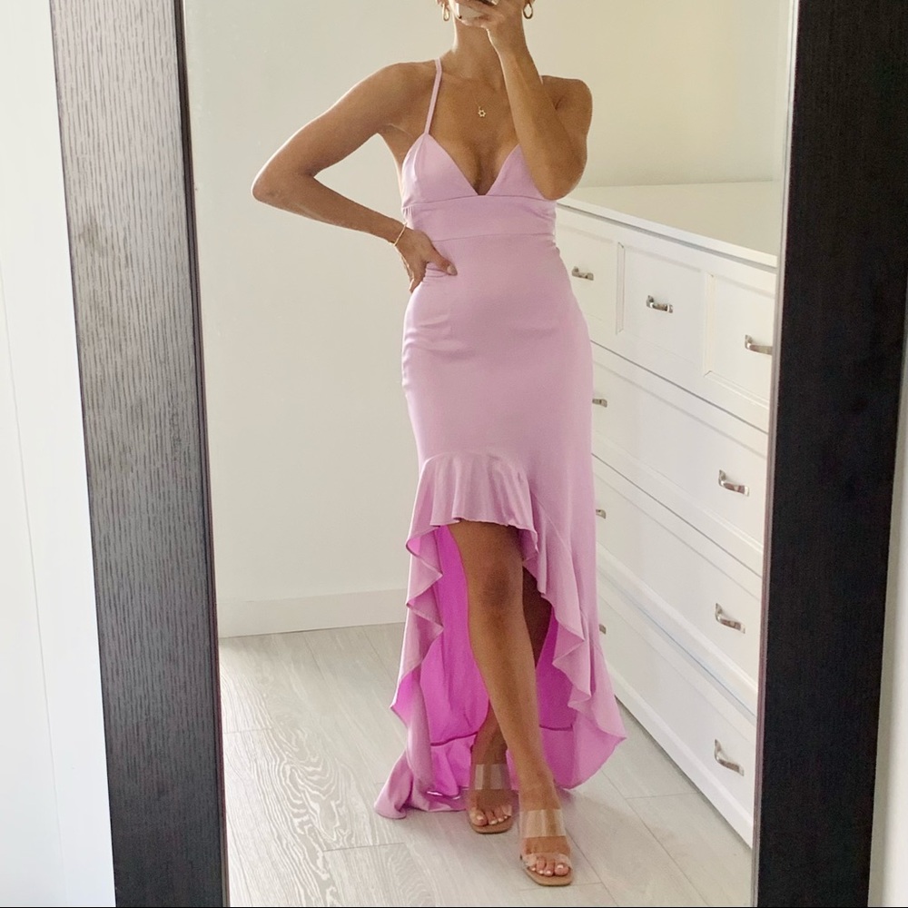 Sleeveless Pink High-Low Maxi Dress with Ruffle Hem
